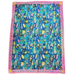 VTG 80s 90s Ken Done Beachwear Pareo Cover Up Wrap Blue Pink Tropical Fish Print